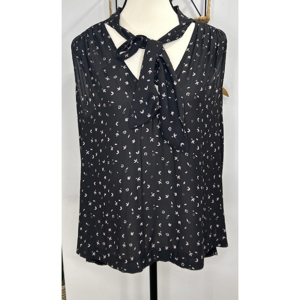 Free People‎ pink and black sleeveless blouse with accent neck ribbon Size S